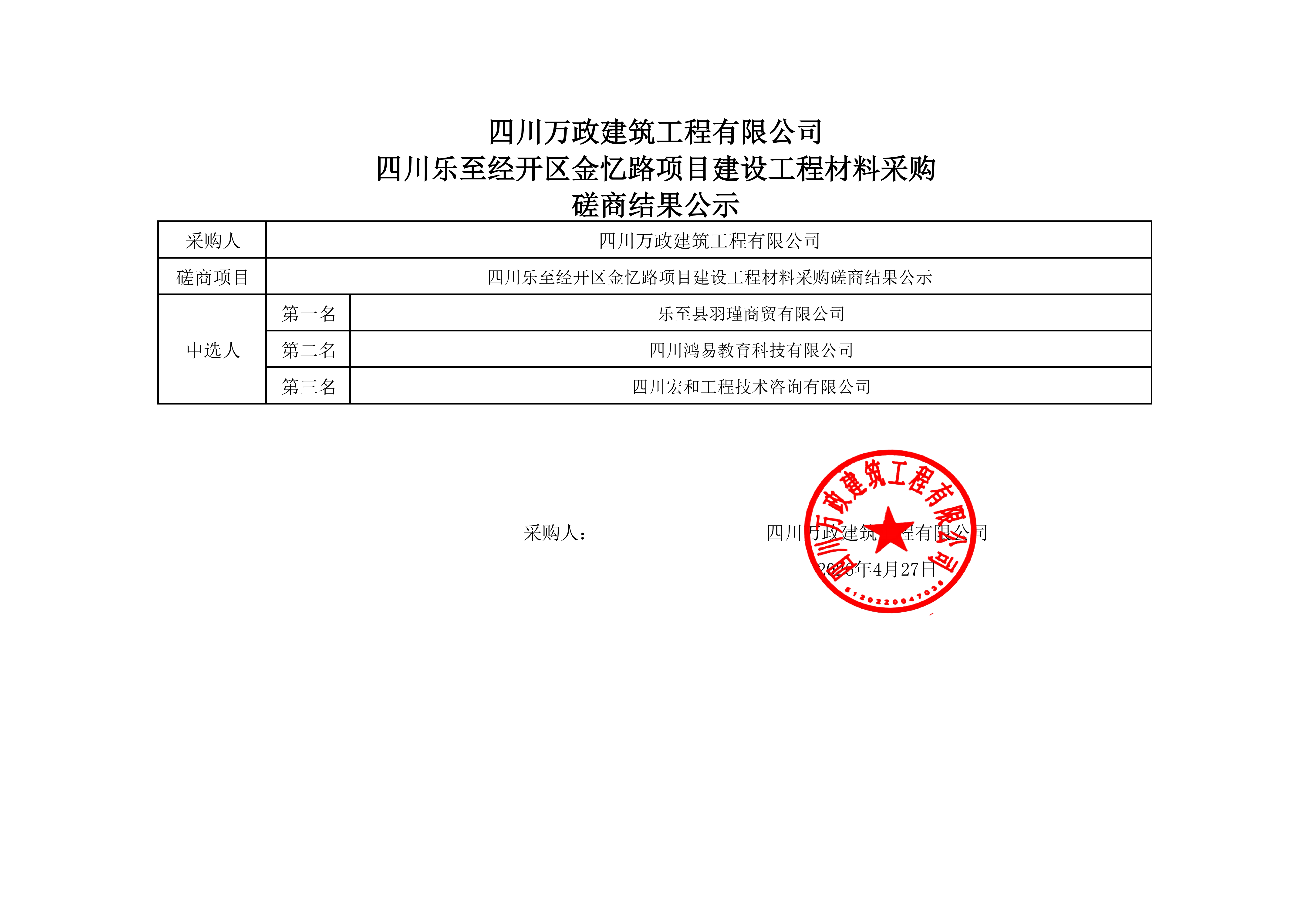 磋商结果公示材料